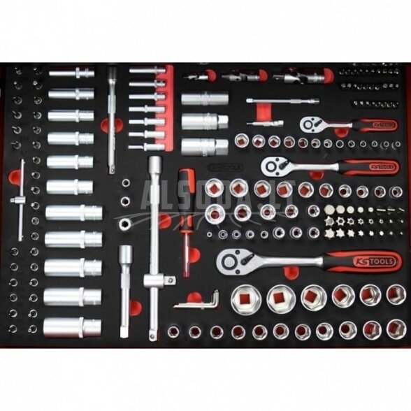 215 dalių įrankių vežimėlis KS TOOLS RACINGline, 7 stalčiai 1 215 dalių įrankių vežimėlis KS TOOLS RACINGline, 7 stalčiai 1
