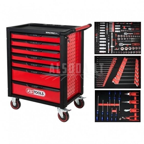 215 dalių įrankių vežimėlis KS TOOLS RACINGline, 7 stalčiai