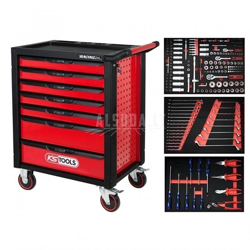 215 dalių įrankių vežimėlis KS TOOLS RACINGline, 7 stalčiai