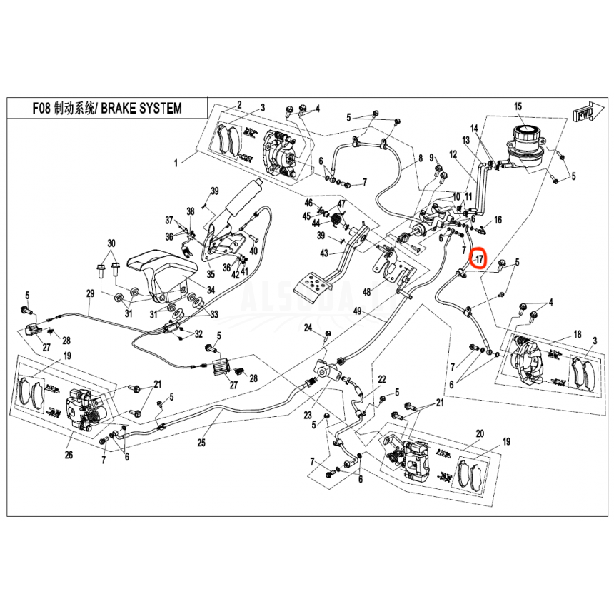 5BWB-081020-00001 5BWB-081020 FLUID HOSE, FRONT BRAKE(RH) ZFORCE 1000 Nr. 17