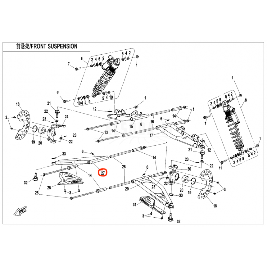 7000-050210-3B000 FRONT LOWER SWING ARM，RH