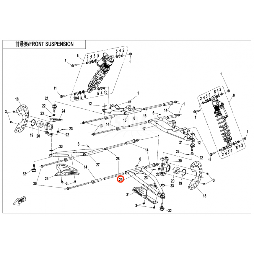 7000-050410-20000 FRONT LOWER SWING ARM, LH ZFORCE NR. 29 7000-050410-20000 FRONT LOWER SWING ARM, LH ZFORCE NR. 29