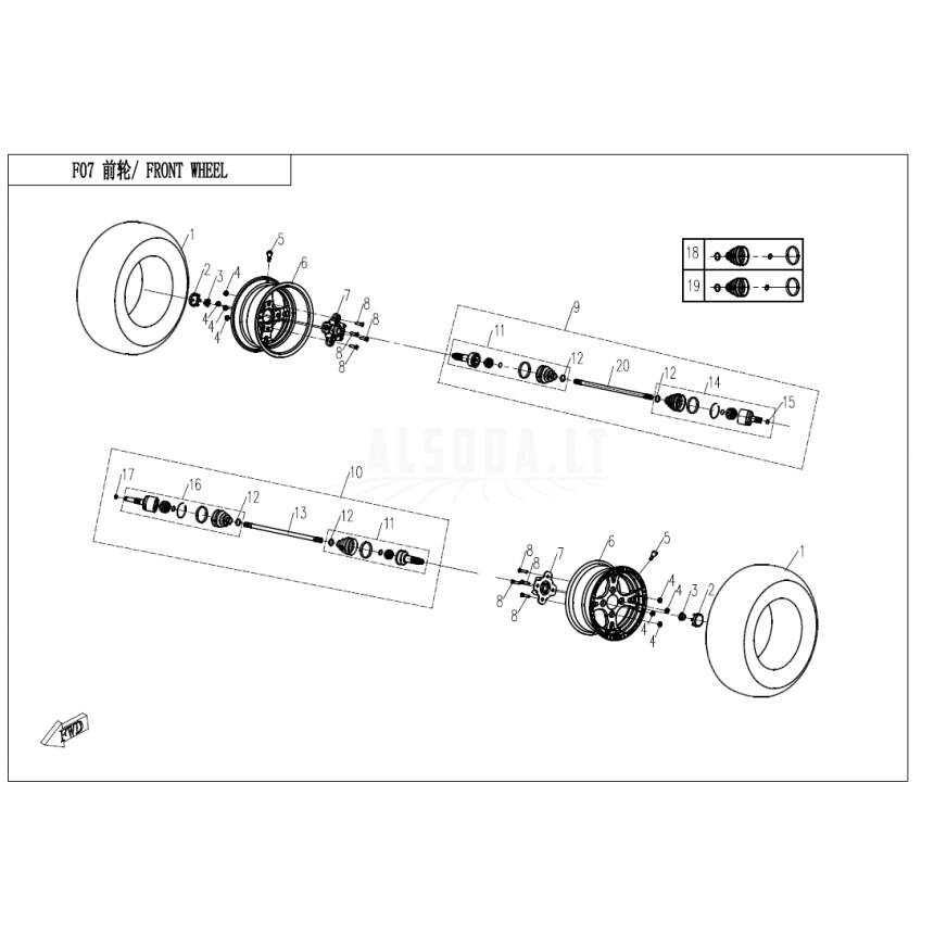 7030-270100 front cv drive shaft LH UTV, CF800-3, 2012-214 nr. 10