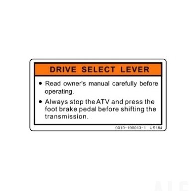 9010-190013-10000 INSTRUCTION LABEL, GEAR SHIFT