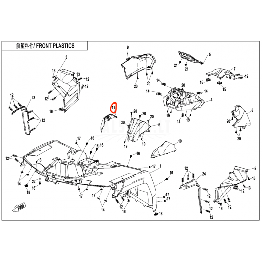 9AWA-041038-0BM00 RIGHT DECO COVER, DASHBOARD Black Nr. 11 9AWA-041038-0BM00 RIGHT DECO COVER, DASHBOARD Black Nr. 11