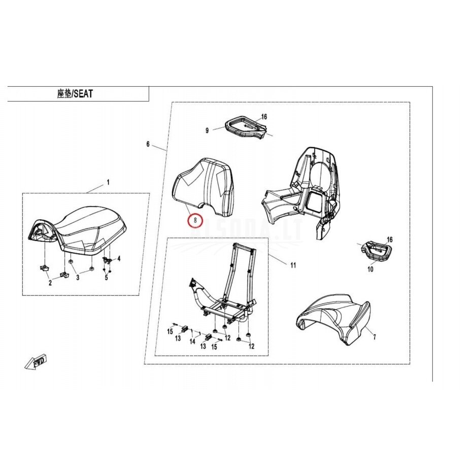 9AWA-132200-20000 Sedynės atlošas CFORCE 850/1000 REAR BACKREST CFMOTO 9AWA-132200-20000 Nr.8