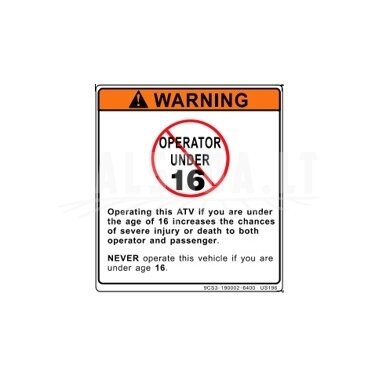 9CS#-190002-6400 WARNING DECAL, DRIVER`S AGE 9CS#-190002-6400 WARNING DECAL, DRIVER`S AGE