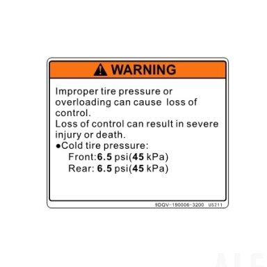 9DQV-190006-3200 INSTRUCTION DECAL,TIRE PRESSURE AND LOAD