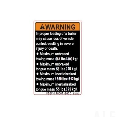 9DQV-190007-8000 INSTRUCTION LABEL, TOWING LOAD