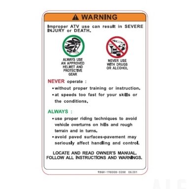9DQV-190008-3200 DECAL, DRIVE WARNING