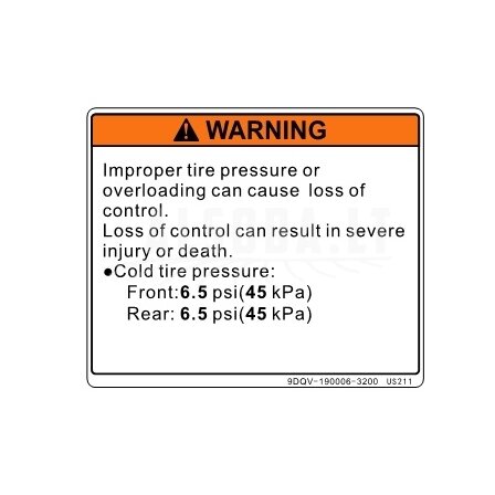 9DQV-190006-3200 INSTRUCTION DECAL,TIRE PRESSURE AND LOAD 9DQV-190006-3200 INSTRUCTION DECAL,TIRE PRESSURE AND LOAD