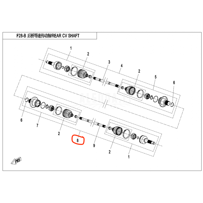 9GQ0-280100-40000 REAR CV DRIVE SHAFT,LH CFMOTO 450 Nr. 8 9GQ0-280100-40000 REAR CV DRIVE SHAFT,LH CFMOTO 450 Nr. 8
