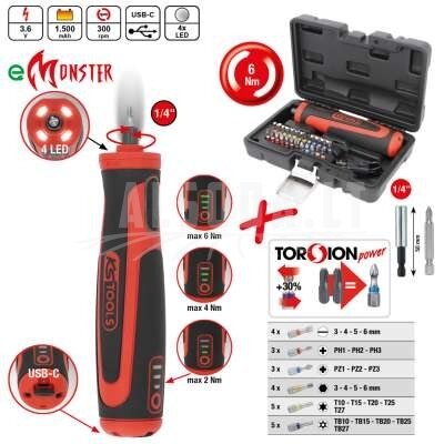 Akumuliatorinis suktuvas eMONSTER, komplektas su 1/4´´ antg, KS Tools Akumuliatorinis suktuvas eMONSTER, komplektas su 1/4´´ antg, KS Tools