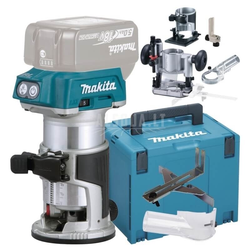 Akumuliatorinis frezeris MAKITA DRT50Z su priedais Akumuliatorinis frezeris MAKITA DRT50Z su priedais