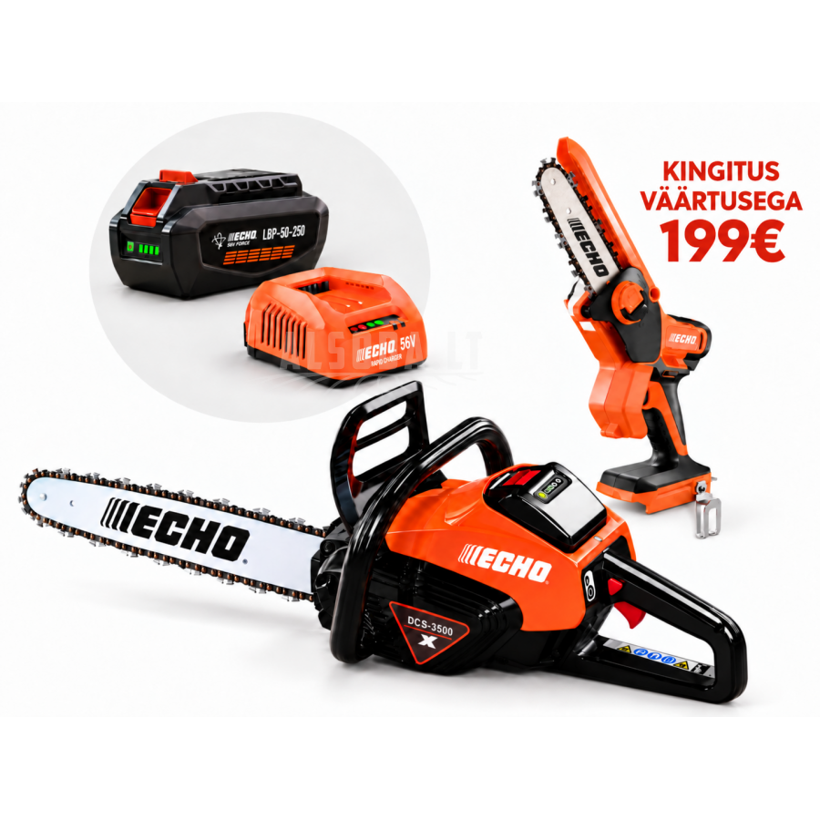 Akumuliatorinis grandininis pjūklas DCS-3500, 56V, X-Series, su akumuliatoriumi ir įkrovikliu + DHS-3006, Echo Akumuliatorinis grandininis pjūklas DCS-3500, 56V, X-Series, su akumuliatoriumi ir įkrovikliu + DHS-3006, Echo