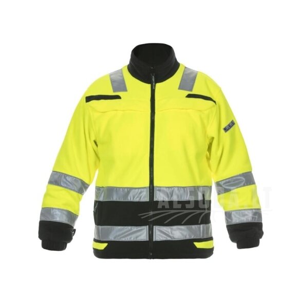 Flisinė striukė, geltonai juoda, 2XL dydis, JK: 44/EU: 58-60, madinga didelio matomumo linija, Torgau, Hydrowear