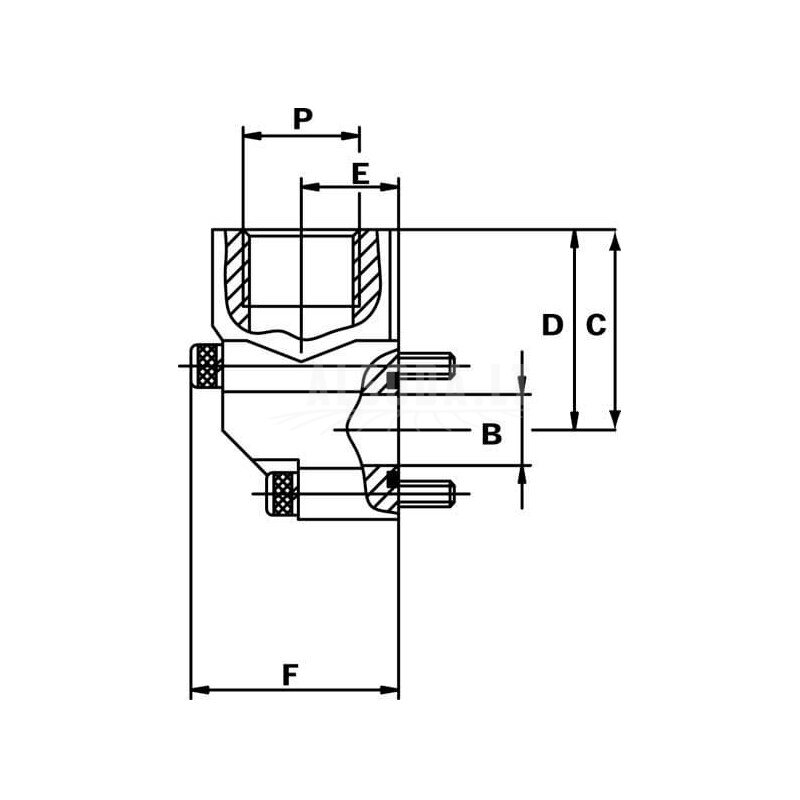 Flanšas, kampinis plienas, 1/2 BSP, 2 x paryškintas, M6x25/40 1 Flanšas, kampinis plienas, 1/2 BSP, 2 x paryškintas, M6x25/40 1