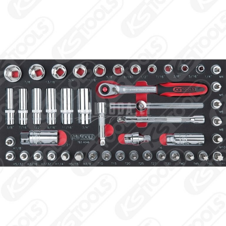 Galvučių kompl. SCS CHROMEplus 3/8", 46 vnt, 1/3, KS Tools Galvučių kompl. SCS CHROMEplus 3/8", 46 vnt, 1/3, KS Tools