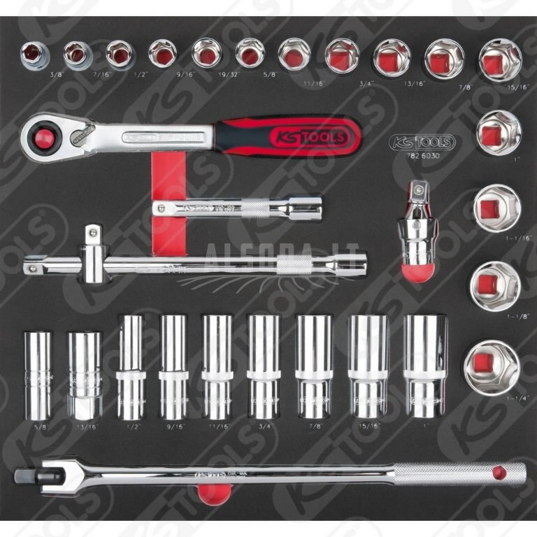 Galvučių kompl.SCS CHROMEplus 1/2" 30 vnt, 2/3, KS Tools