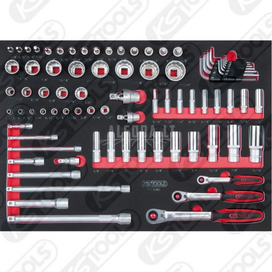 Galvučių komplektas 1/4"+3/8"+1/2", 80 vnt, 1/1 modulis, KS Tools Galvučių komplektas 1/4"+3/8"+1/2", 80 vnt, 1/1 modulis, KS Tools