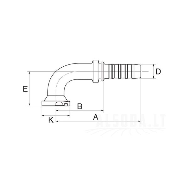 Įdėklas DN25-60.3 flanšas 90° 1 Įdėklas DN25-60.3 flanšas 90° 1