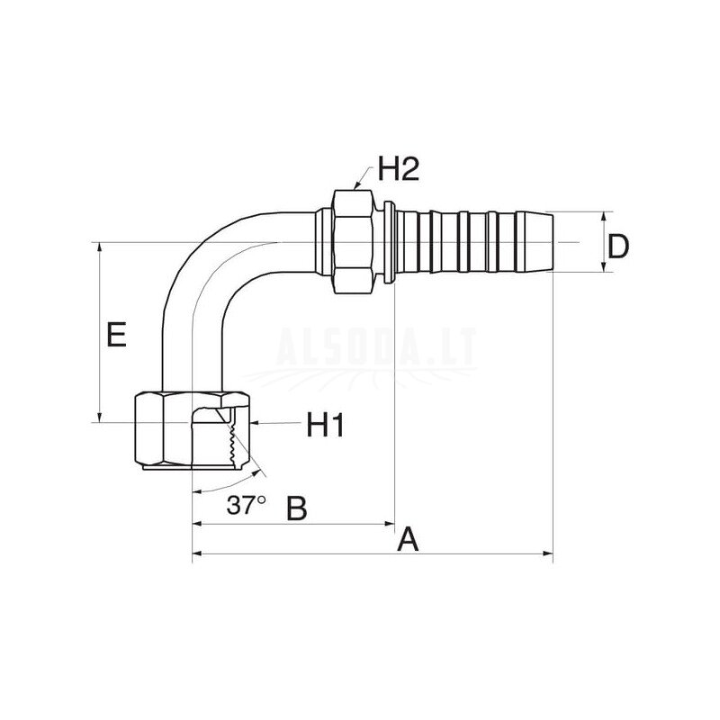 Įdėklas 90° D N20-1"3/16JIC 1 Įdėklas 90° D N20-1"3/16JIC 1