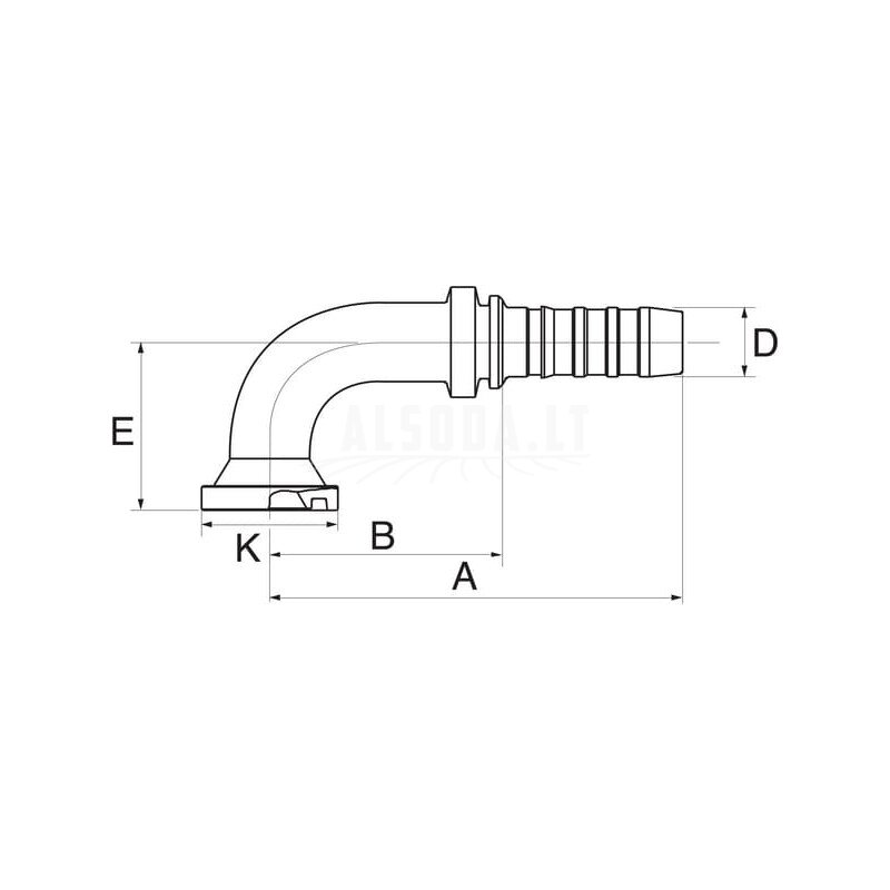 Įdėklas DN25-54 flanšas 90°