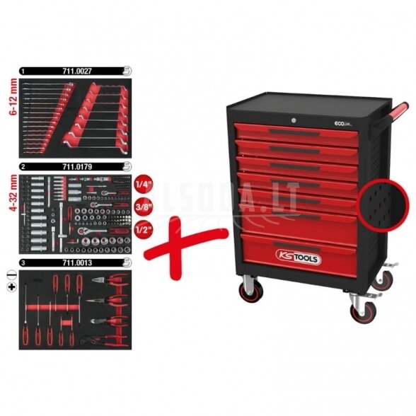 Įrankių vežimėlis ECOline, 7 stalčiai +215 vnt įrankių, KS Tools Įrankių vežimėlis ECOline, 7 stalčiai +215 vnt įrankių, KS Tools