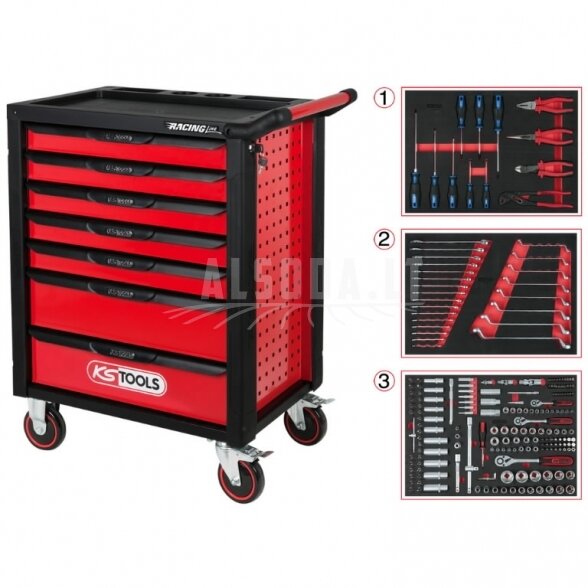 Įrankių vežimėlis RACINGline, 7 stalčiai +215vnt įrankių, KS Tools Įrankių vežimėlis RACINGline, 7 stalčiai +215vnt įrankių, KS Tools