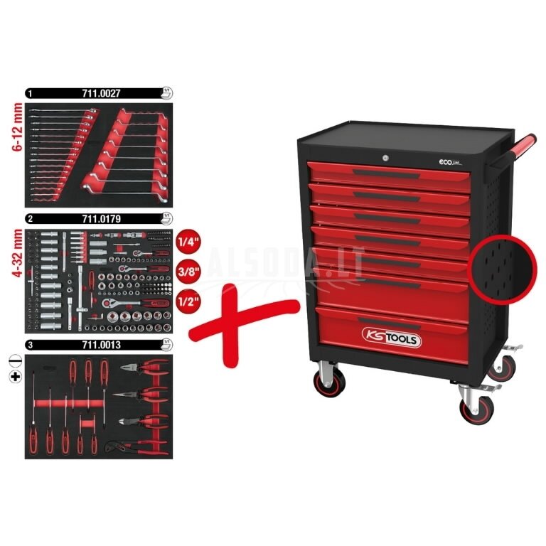 Įrankių vežimėlis ECOline, 7 stalčiai +215 vnt įrankių, KS Tools Įrankių vežimėlis ECOline, 7 stalčiai +215 vnt įrankių, KS Tools