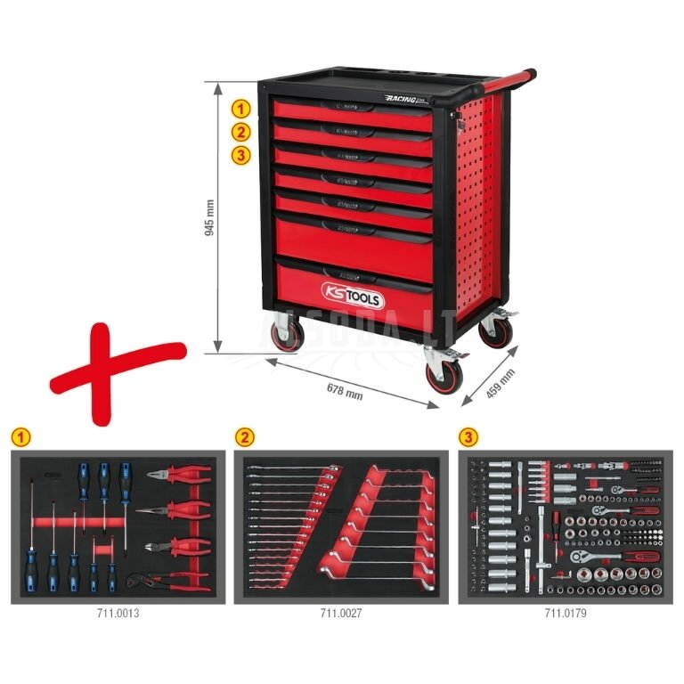 Įrankių vežimėlis RACINGline, 7 stalčiai +215vnt įrankių, KS Tools 1 Įrankių vežimėlis RACINGline, 7 stalčiai +215vnt įrankių, KS Tools 1