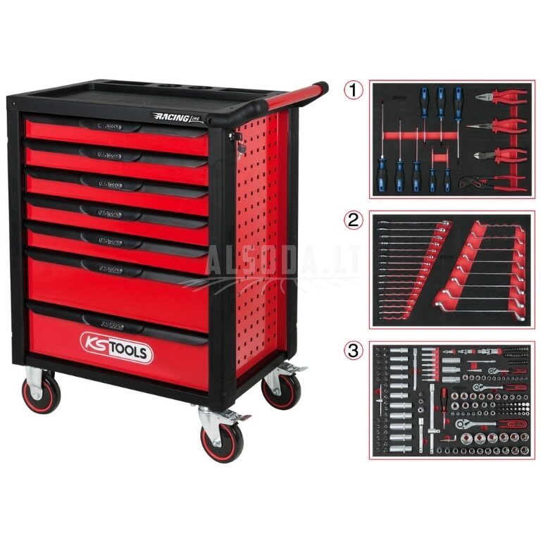 Įrankių vežimėlis RACINGline, 7 stalčiai +215vnt įrankių, KS Tools Įrankių vežimėlis RACINGline, 7 stalčiai +215vnt įrankių, KS Tools