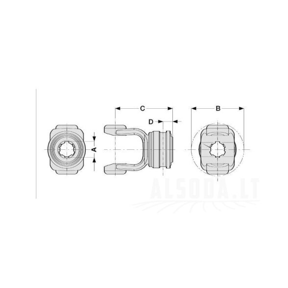 Jungas, greito atjungimo, 1-3/4"-6 grioveliai, T90/V90 kampas 1 Jungas, greito atjungimo, 1-3/4"-6 grioveliai, T90/V90 kampas 1