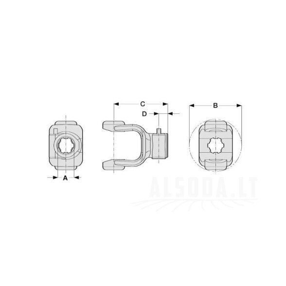 Jungtis, greito atjungimo, 1-3/8"-6 grioveliai, T80/V80 kampas 1 Jungtis, greito atjungimo, 1-3/8"-6 grioveliai, T80/V80 kampas 1