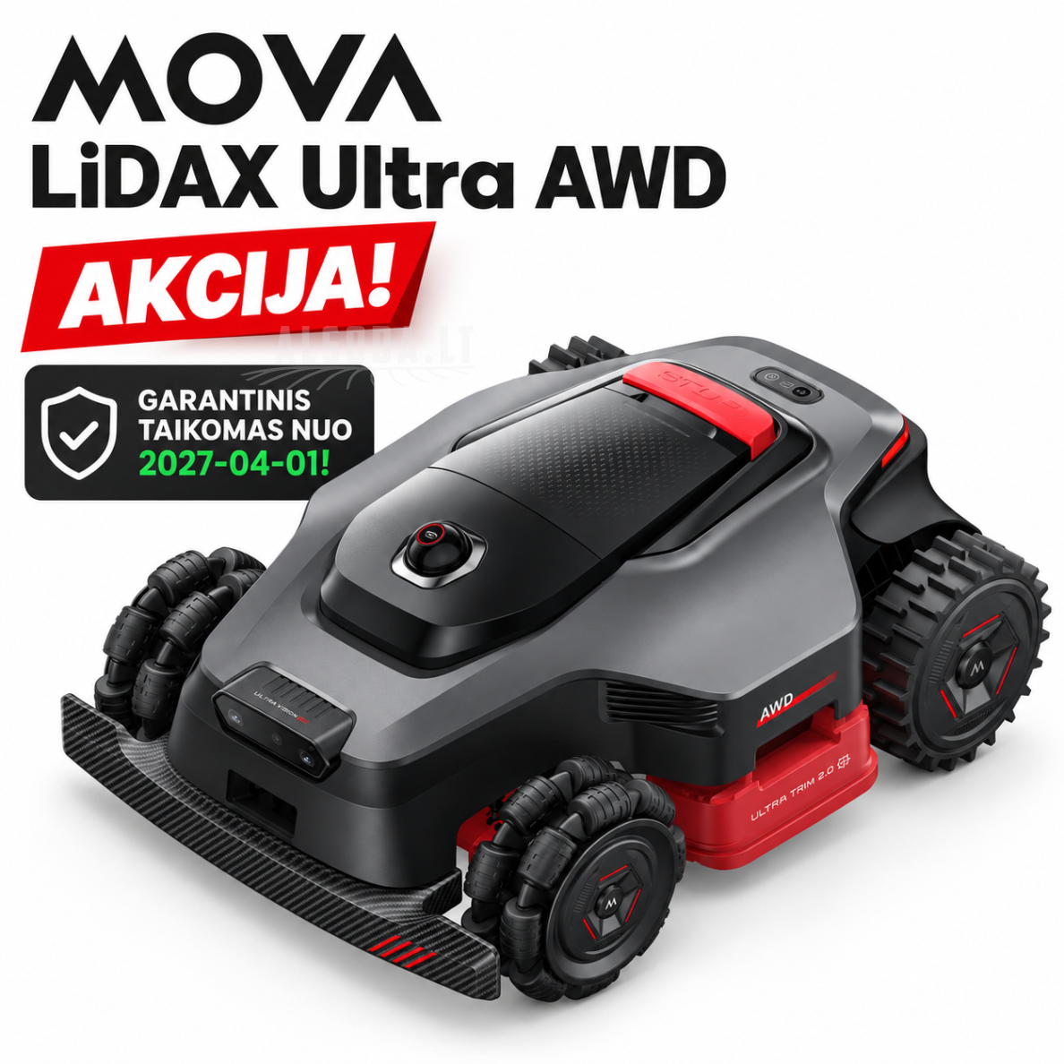 MOVA LiDAX Ultra AWD belaidis vejos robotas 2000 m²