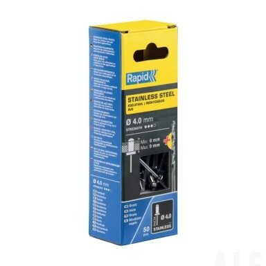 Nerūdijančio plieno kniedės4,0x12mm 50pcs + Drill C, Rapid