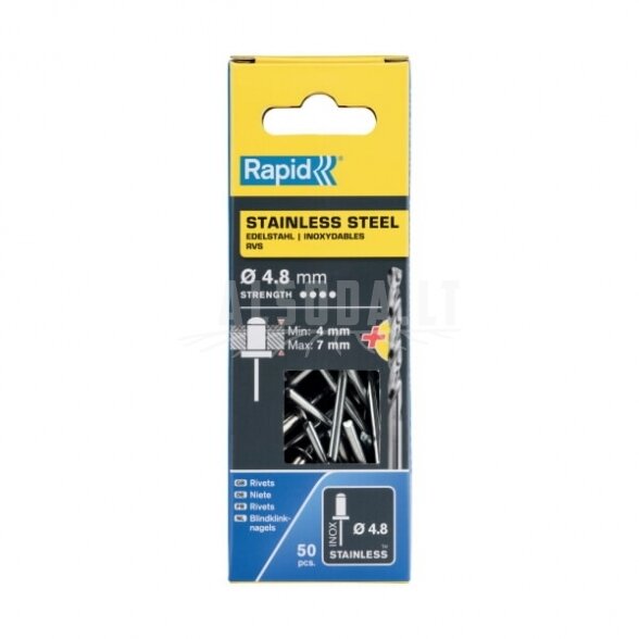 Nerūdijančio plieno kniedės 4,8x10mm 50vnt + Drill C, Rapid 1