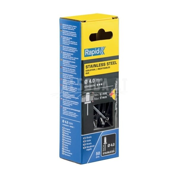 Nerūdijančio plieno kniedės4,0x12mm 50pcs + Drill C, Rapid Nerūdijančio plieno kniedės4,0x12mm 50pcs + Drill C, Rapid