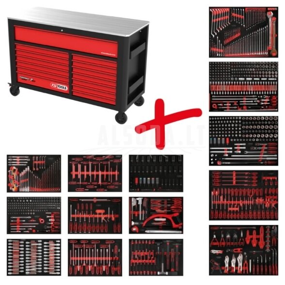 Performanceplus workshop tool trolley set P45 with 950 tools, KS Tools