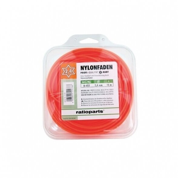 Pjovimo gija Ratioparts Nylon line (2,4 mm/15 m, oranžinė, 6-briaunė) Pjovimo gija Ratioparts Nylon line (2,4 mm/15 m, oranžinė, 6-briaunė)