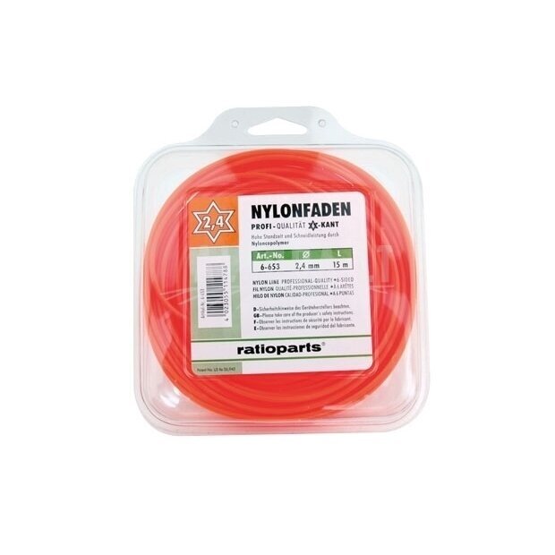 Pjovimo gija Ratioparts Nylon line (2,4 mm/15 m, oranžinė, 6-briaunė) Pjovimo gija Ratioparts Nylon line (2,4 mm/15 m, oranžinė, 6-briaunė)