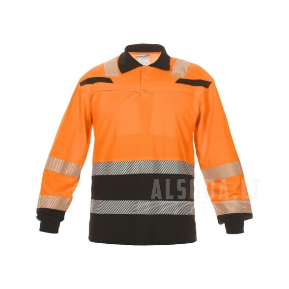 Polo marškinėliai, 3XL/48 dydis, ilgomis rankovėmis, oranžiniai/juodi, „Hydrowear“