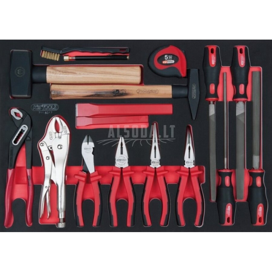 Replių, plaktukų ir dildžių komplektas 17-vnt, KS Tools Replių, plaktukų ir dildžių komplektas 17-vnt, KS Tools