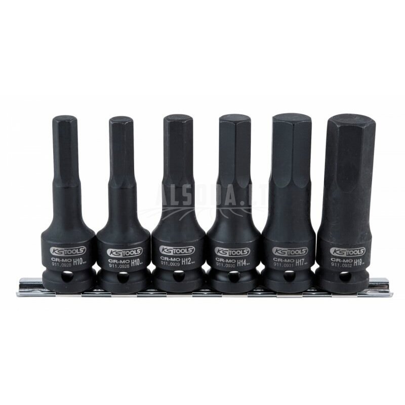 Smūginių galvučių antgalių komplektas 1/2", ilgos,HEX 8-19m, KS Tools Smūginių galvučių antgalių komplektas 1/2", ilgos,HEX 8-19m, KS Tools