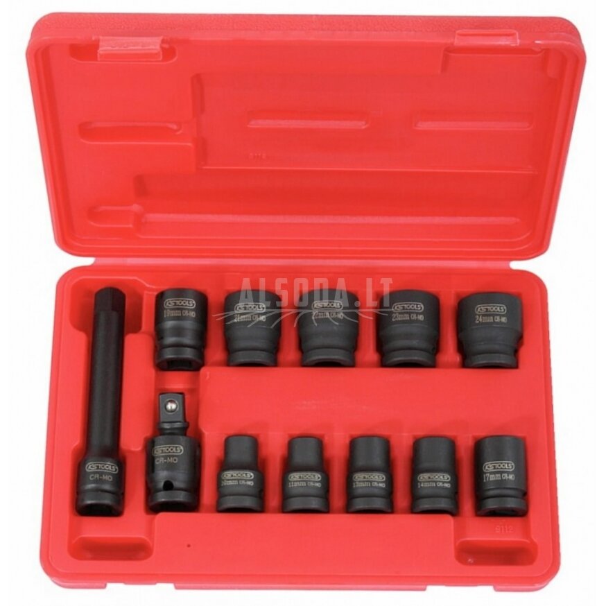 Smūginių galvučių komplektas, trumpos 1/2" 10-24mm 12-vnt, KS Tools Smūginių galvučių komplektas, trumpos 1/2" 10-24mm 12-vnt, KS Tools