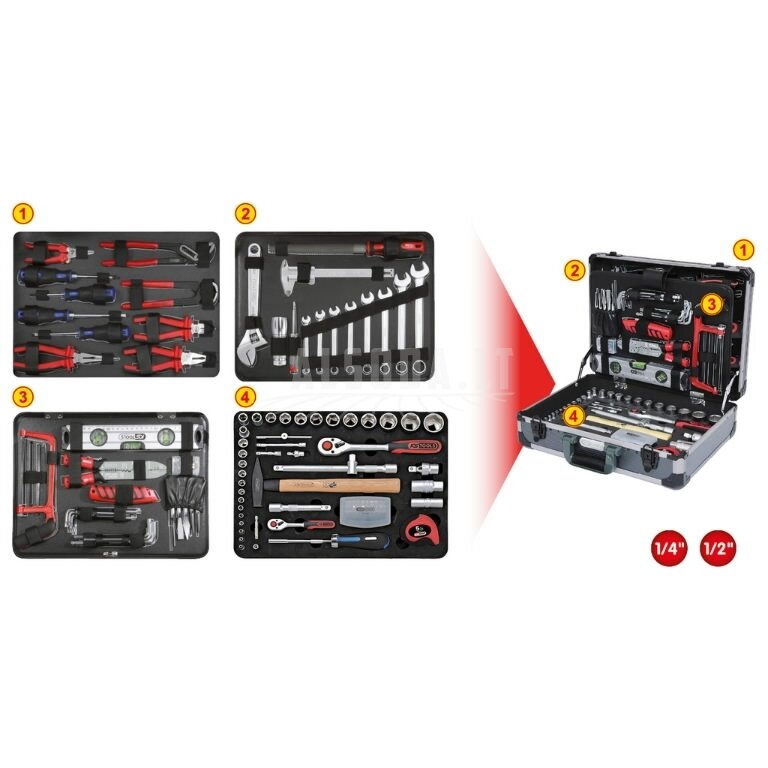 Universalus įrankių komplektas 1/4"+1/2" 127 vnt, KS Tools Universalus įrankių komplektas 1/4"+1/2" 127 vnt, KS Tools