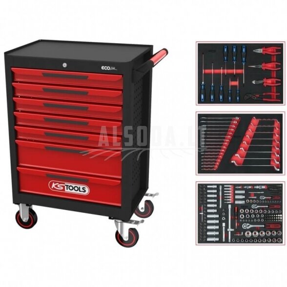 Vežimėlis su 215vnt. įrankių KS TOOLS ECOline, 7 stalčiai